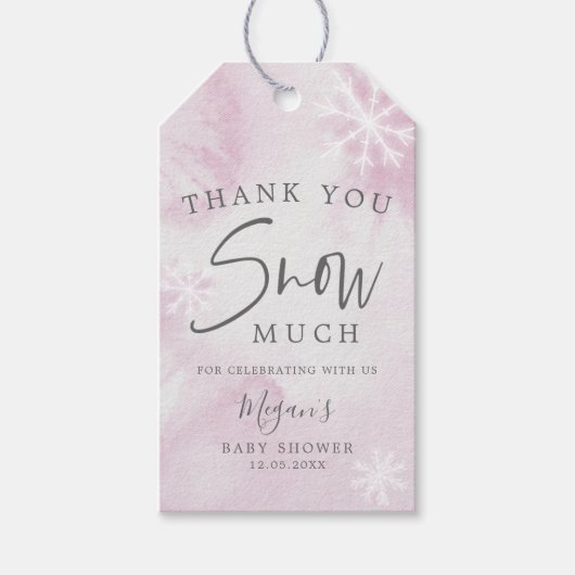 ピンクの冬のワンダーランド感謝の雪 ギフトタグ (正面)