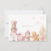 ピンクの冬のワンダーランド赤ちゃんシャワー サンキューカード (正面)