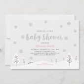 ピンクの冬のワンダーランド、女の子の赤ちゃんシャワー散水 招待状 (正面)