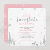 ピンクの冬のワンダーランド、女の子ベビーシャワー 招待状 (正面/裏面)