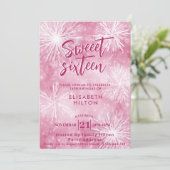 ピンクの冬の不思議な世界 水彩の雪の結晶 招待状 (スタンド正面)