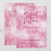 ピンクの冬の不思議な世界 水彩の雪の結晶 招待状 (正面/裏面)