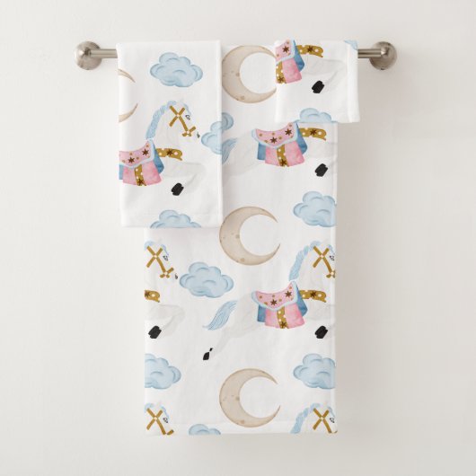 ピンクの冬の休日の子供の馬 バスタオルセット (インサイチュ)