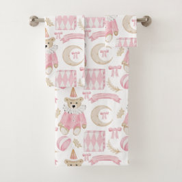 ピンクの冬の休日の子供テディベア バスタオルセット