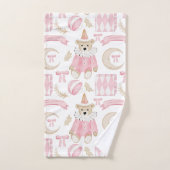 ピンクの冬の休日の子供テディベア バスタオルセット (ハンドタオル)