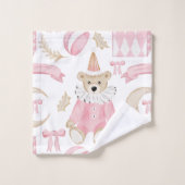 ピンクの冬の休日の子供テディベア バスタオルセット (ウォッシュタオル)