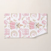 ピンクの冬の休日の子供テディベア バスタオルセット (ハンドタオル)