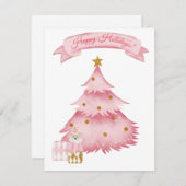 ピンクの冬の休暇の子供たち シーズンカード (正面/裏面)