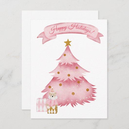 ピンクの冬の休暇の子供たち シーズンカード (正面/裏面)