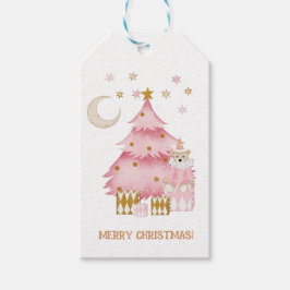 ピンクの冬の休暇キャンディコットンベア ギフトタグ