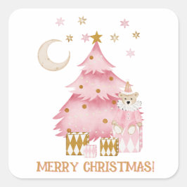 ピンクの冬の休暇キャンディコットンベア スクエアシール