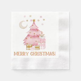 ピンクの冬の休暇キャンディコットンベア 縁ありカクテルナプキン