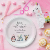 ピンクの冬の動物の寒い外の赤ちゃんシャワー ペーパープレート (パーティー)