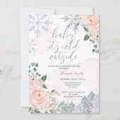 ピンクの冬の女の子ベビーシャワー外は寒い 招待状 (正面)