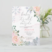 ピンクの冬の女の子ベビーシャワー外は寒い 招待状 (スタンド正面)