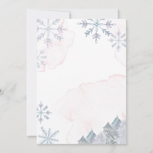 ピンクの冬の女の子ベビーシャワー外は寒い 招待状 (裏面)