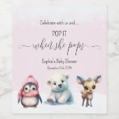 ピンクの冬の寒さの外の女の子の赤ちゃんシャワーポップ・アートのそれ ワインラベル (シングルラベル)