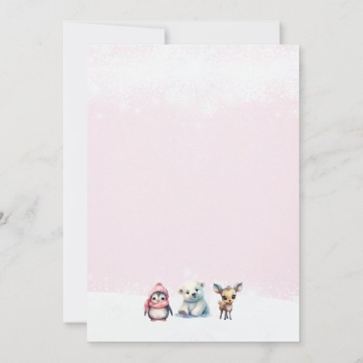 ピンクの冬の寒さの外の女の子の赤ちゃんシャワー サンキューカード (裏面)