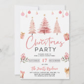 ピンクの冬の木のクリスマスパーティー 招待状 (正面)