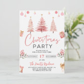 ピンクの冬の木のクリスマスパーティー 招待状 (スタンド正面)
