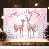 ピンクの冬の森で鹿の幸せな休日 シーズンカード