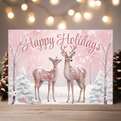 ピンクの冬の森で鹿の幸せな休日 シーズンカード