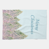 ピンクの冬の森の木の水の色クリスマス キッチンタオル (横)