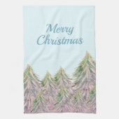 ピンクの冬の森の木の水の色クリスマス キッチンタオル (縦)