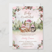ピンクの冬の森の赤ちゃんシャワー 招待状 (正面)