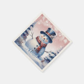 ピンクの冬の森の雪だるまのクリスマス スタンダードカクテルナプキン (角)