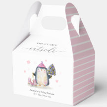 ピンクの冬の森 スケートペンギン ベビーシャワー