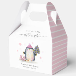 ピンクの冬の森 スケートペンギン ベビーシャワー フェイバーボックス