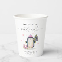 ピンクの冬の森 スケート ペンギン ベビーシャワー