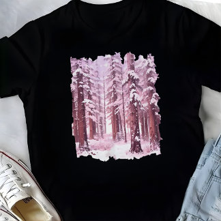 ピンクの冬の森 Tシャツ