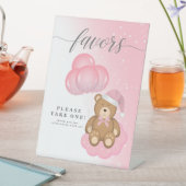 ピンクの冬の眠いクマ気球ベビーシャワーの好意 台座サイン (インサイチュ)