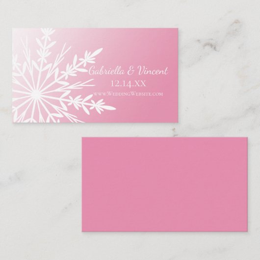 ピンクの冬の結婚式のウェブサイト上の白いスノーフレーク エンクロージャーカード (正面/裏面)