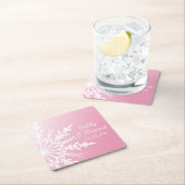 ピンクの冬の結婚式の白い雪 スクエアペーパーコースター (インサイチュ)