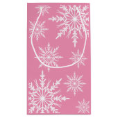 ピンクの冬の結婚式の雪の結晶ありがとう スモールペーパーバッグ (裏面)