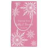 ピンクの冬の結婚式の雪の結晶ありがとう スモールペーパーバッグ (正面)