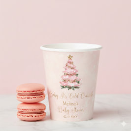 ピンクの冬の赤ちゃんが外は寒いベビーシャワー 紙コップ