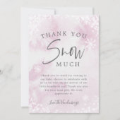 ピンクの冬の赤ちゃんシャワーありがとう雪の多くのカード サンキューカード (正面)