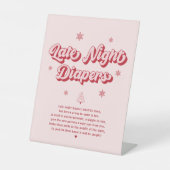 ピンクの冬の赤ちゃんシャワー深夜おむつゲーム 台座サイン (正面)