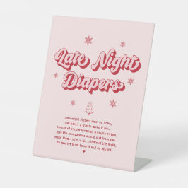 ピンクの冬の赤ちゃんシャワー深夜おむつゲーム 台座サイン