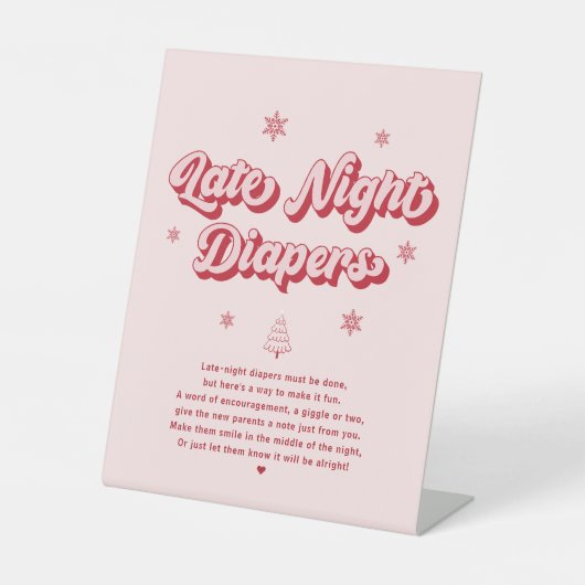 ピンクの冬の赤ちゃんシャワー深夜おむつゲーム 台座サイン (正面)
