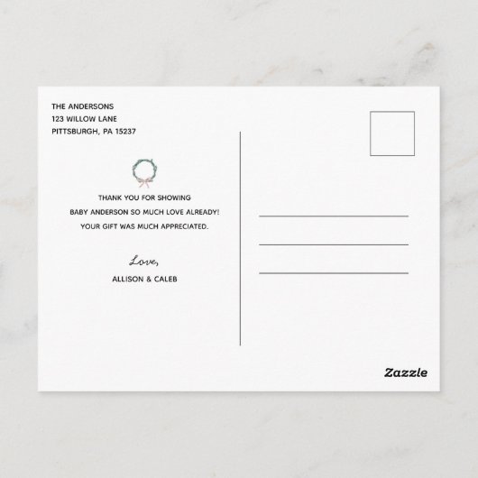 ピンクの冬の赤ちゃんシャワーbyメールありがとう ポストカード (裏面)