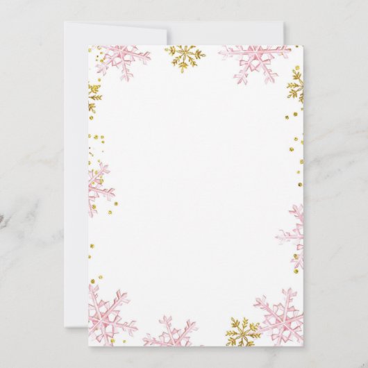 ピンクの冬の雪の地球フローラ赤ちゃんシャワー 招待状 (裏面)