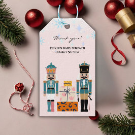 ピンクの冬の雪の結晶のナツクラッカーベビーシャワー ギフトタグ