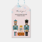 ピンクの冬の雪の結晶のナツクラッカーベビーシャワー ギフトタグ (正面)