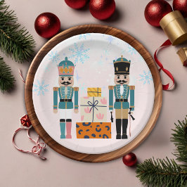 ピンクの冬の雪の結晶のナツクラッカーベビーシャワー ペーパープレート