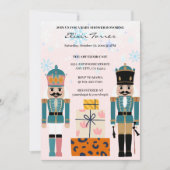 ピンクの冬の雪の結晶のナツクラッカーベビーシャワー 招待状 (正面)